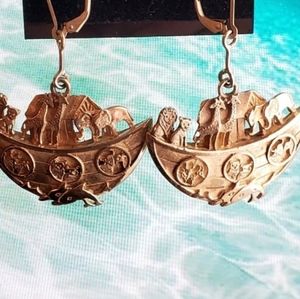 Vtg Sterling Silver Noah's Ark Earrings